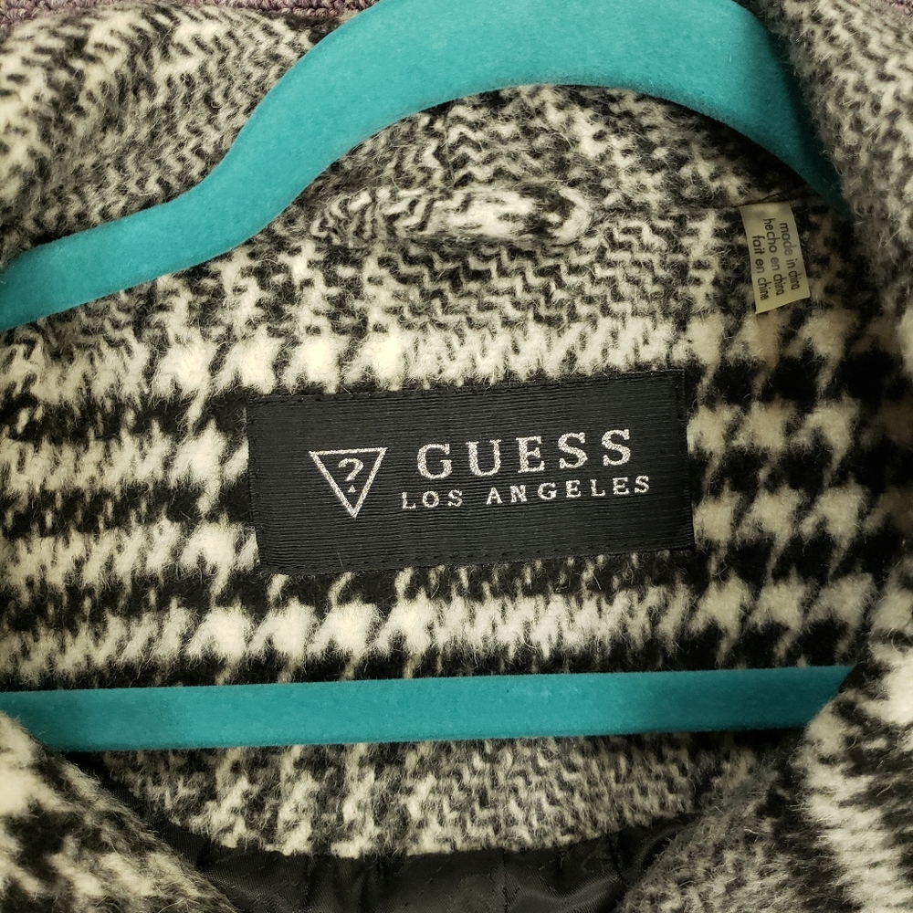 Guess Belted Wool Plaid ContrastSleeve Trench Coat - Picture 6 of 6